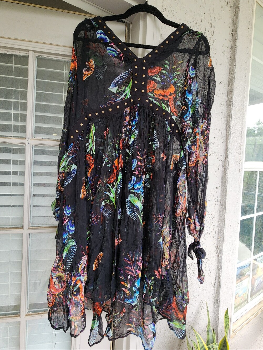 Maeve Anthtopologie Nughttime Floras Sheer Black Boho Tunic Studded Dress